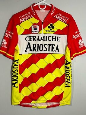 Vintage Ceramiche Ariostea Sportful Red Yellow White Cycling Jersey Mens XL